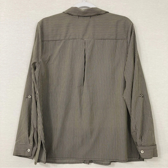 New Notations Black Tan Striped Office Career Long Sleeve Button Down Large - Picture 10 of 12